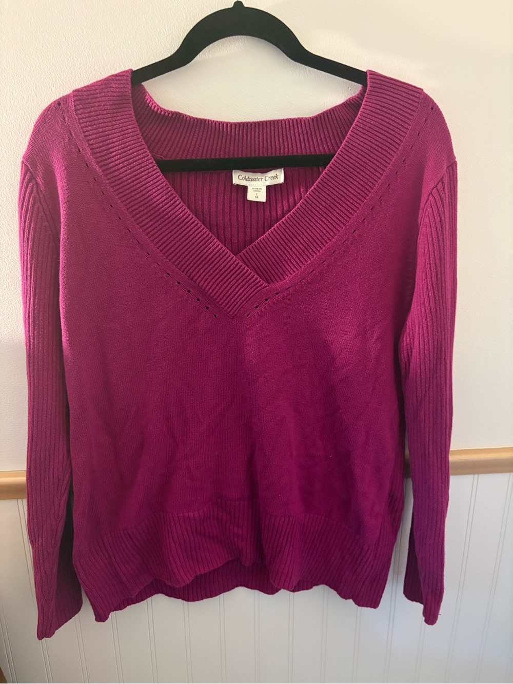 Coldwater Creek Women’s Large Berry V Neck Knit Sweater Long Sleeve Cotton Blend